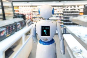 Smart retail , robot assistant service , robo advisor navigation technology in department store. Robot walk lead to guide customer to find items © JIRAROJ PRADITCHAROENKUL/GettyImages