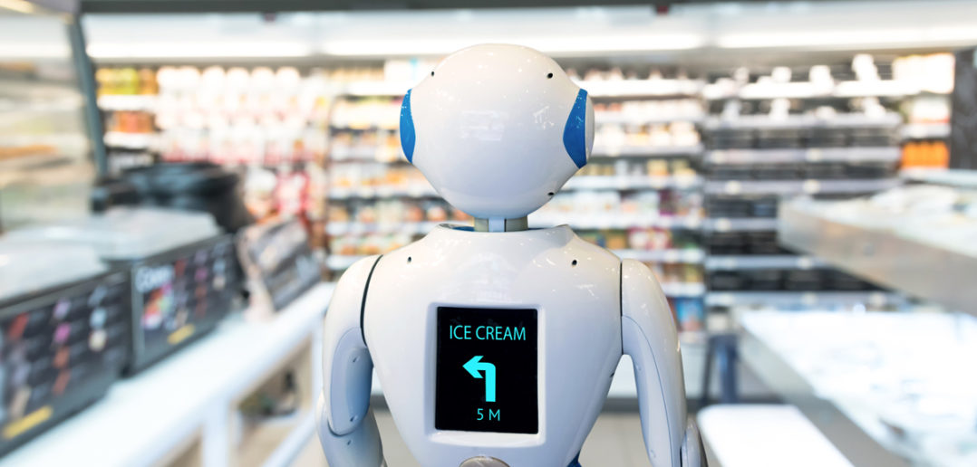 Smart retail , robot assistant service , robo advisor navigation technology in department store. Robot walk lead to guide customer to find items © JIRAROJ PRADITCHAROENKUL/GettyImages